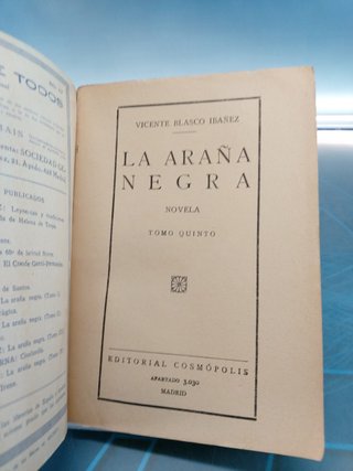 La Araña Negra _ Blasco Ibáñez. Editorial Cosmopolis, 1929 - 1930