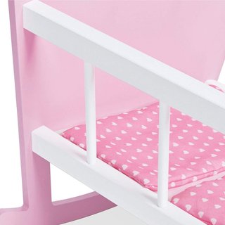 Pinolino cuna muñecas madera rosa juego