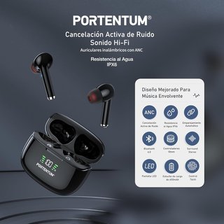 PORTENTUM Auriculares Bluetooth 6.0 Cancelación