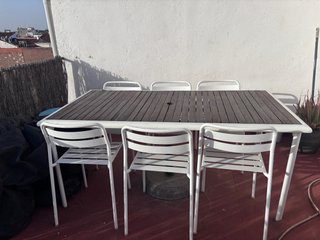 Mesa exterior madera y aluminio + 6 sillas