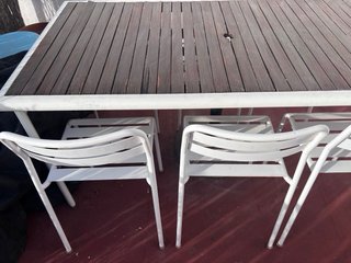 Mesa exterior madera y aluminio + 6 sillas