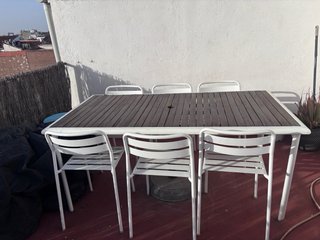 Mesa exterior madera y aluminio + 6 sillas