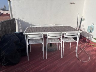 Mesa exterior madera y aluminio + 6 sillas