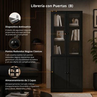LIBRERÍA VITRINA CON PUERTAS DE CRISTAL Y ARMARIO
