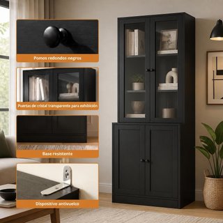 LIBRERÍA VITRINA CON PUERTAS DE CRISTAL Y ARMARIO