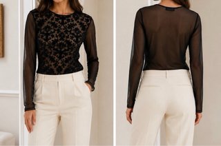 Camiseta Zara tul negro bordado L