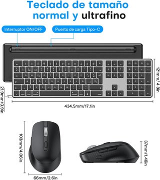 OMOTON Teclado Ratón Mac Bluetooth 3 Canales Gris
