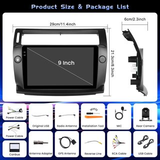 HIKITY 4+64G Autoradio 9'' Citroen C4 2004-2009