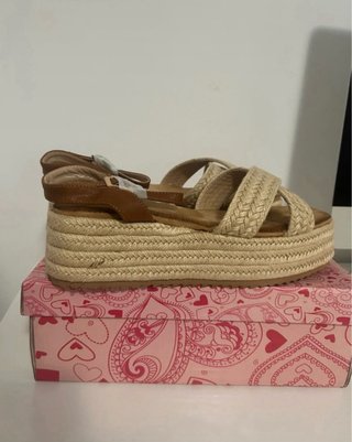 Sandalias cuña yute Festissimo beige/marrón