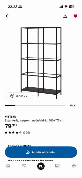 Estantería Ikea Vittsjo Negra y Cristal