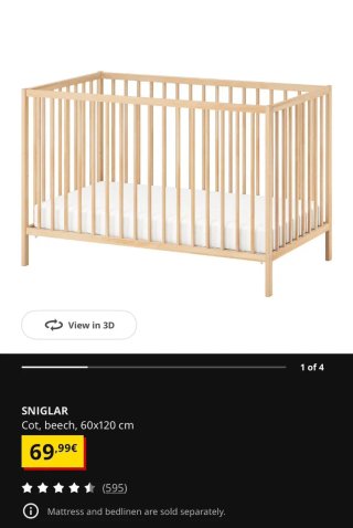 Cuna SNIGLAR IKEA madera de haya 60x120