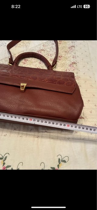 Bolso de mano piel marrón/rojo