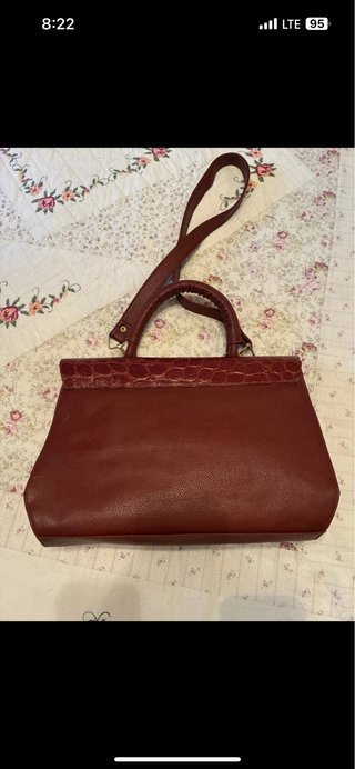 Bolso de mano piel marrón/rojo