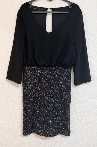 Vestido midi negro lentejuelas