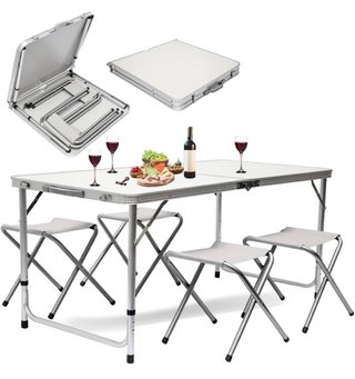 Set Tavolo Campeggio Pieghevole + 4 Sgabelli