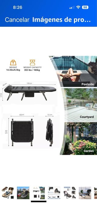Tumbona Plegable Playa/Terraza Negra/Gris