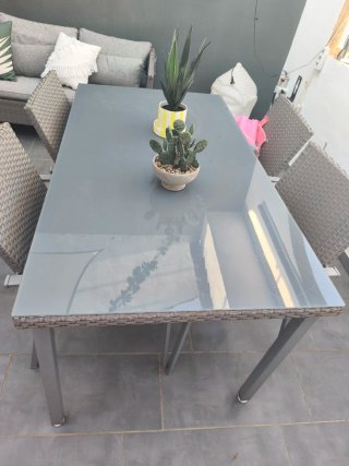 Conjunto Sofá y Mesa Exterior Gris