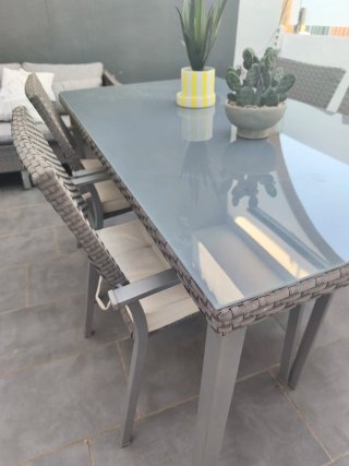 Conjunto Sofá y Mesa Exterior Gris