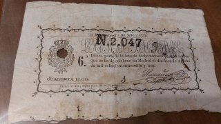 Billete antiguo de lotería nacional , de 1863
