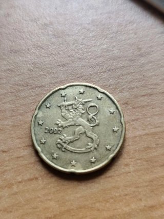 Moneda 20 céntimos Finlandia 2002 con errores