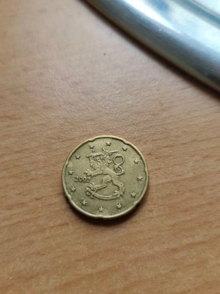 Moneda 20 céntimos Finlandia 2002 con errores