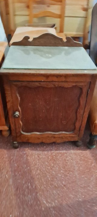 Mesilla de noche vintage madera y cristal