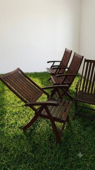 Conjunto 4 Sillas Madera Jardín Hamaca