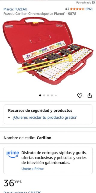Xilófono infantil rojo con baquetas