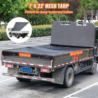 Toldo de Malla para Camiones Volquete, 7 x 22 pies, Cubierta Pesada Negra Recubierta de PVC con Doble Bolsillo de 5.5" 18oz, Ojetes de Latón, Refuerzo de Costura de Doble Aguja, Se Ajusta a Sistem...