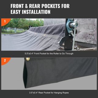 Toldo de Malla para Camiones Volquete, 7 x 18 pies, Cubierta Pesada Negra Recubierta de PVC con Doble Bolsillo de 5.5" 18oz, Ojetes de Latón, Cinta de Costura Doble Reforzada que se Ajusta a Siste...