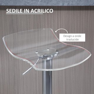 Conjunto de 2 Taburetes de Bar con Altura Ajustable, Taburetes de Cocina Altos con Asiento Giratorio y Reposapiés de Metal y Acrílico, 39X39X67-87 Cm, Transparente