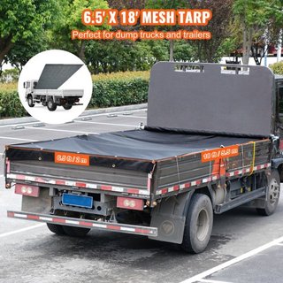 Toldo de Malla para Camiones Volquete, 6.5x18 pies, Cubierta Pesada Negra Recubierta de PVC con Bolsillo Doble de 5.5" 18oz, Ojetes de Latón, Refuerzo de Costura de Doble Aguja que se Ajusta a Sis...