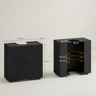 Mueble de Baño Bajo Lavabo con Armario de 2 Puertas, Mueble Bajo Lavabo de Pie en Madera con Estante Regulable, para Lavabos Con o Sin Columna, 60X30X60Cm, Negro