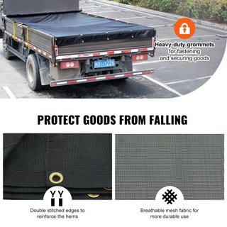 Toldo de Malla para Camiones Volquete, 7 x 14 pies, Cubierta Negra de PVC Reforzada de Alta Resistencia con Doble Bolsillo de 5.5" 18oz, Ojetes de Latón, Cinta de Costura Doble Reforzada que se Aj...