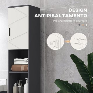 Columna de Baño de Aglomerado con 2 Estantes Abiertos y 2 Armarios de 2 Niveles Regulables, 30x30x183 cm, Gris Claro y Gris Oscuro