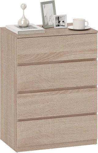 Cómoda para Dormitorio de 4 Cajones, Comoda de Madera con Patas Antideslizantes, para Sala de Estar, Comedor y Pasillo, 60X40X80 Cm, Color Madera