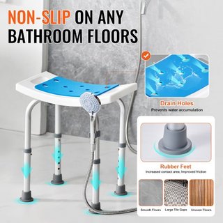 Silla de Ducha, Taburete de Ducha de Altura Ajustable, Asiento de Ducha para Ducha o Bañera, Banco Antideslizante para Ancianos Discapacitados, Capacidad de 158.8 kg