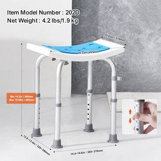 Silla de Ducha, Taburete de Ducha de Altura Ajustable, Asiento de Ducha para Ducha o Bañera, Banco Antideslizante para Ancianos Discapacitados, Capacidad de 158.8 kg