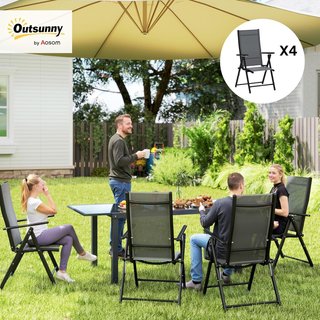 Set de 4 Sillas de Jardín Plegables y Transpirables con Brazos, Sillas Plegables para Exterior en Acero y Poliéster, Capacidad Máxima 120 Kg, 56X69X106 Cm, Gris