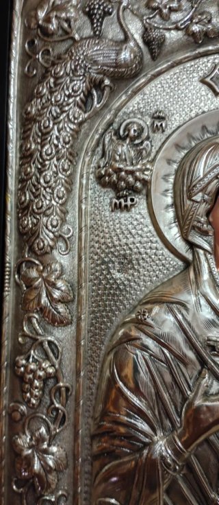 Ícono bizantino plata 950 y madera