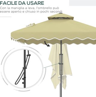 Sombrilla Descentrada 2.5X2.5 M Con Apertura a Manivela, Base Cruzada Y Volantes, Sombrilla De Jardín Con Doble Techo De Metal Y Poliéster 160 G/㎡, Protección UV