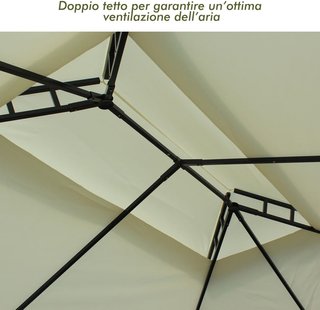 Gazebo De Jardín 3X4M De Acero Con Doble Techo Y 4 Cortinas Laterales Crema