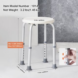 Silla de Ducha para Ducha Interior, Taburete de Ducha de Altura Ajustable, Banco Antideslizante para Baño para Adultos Mayores Discapacitados, Capacidad de 136.1 kg