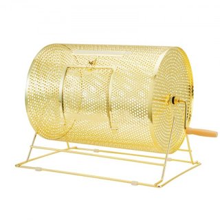 Tambor de Rifa, 16.1 x Ø12 pulgadas Jaula Giratoria de Boletos de Rifa con Acabado en Latón, Capacidad para 5000 Boletos o 200 Pelotas de Ping Pong, Sorteo de Lotería Metálico con Mango de Madera,...