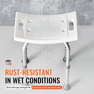 Silla de Ducha, Taburete de Ducha de Altura Ajustable con Mangos Integrados, Asiento de Ducha para Ducha o Bañera, Taburete Antideslizante para Ancianos Discapacitados, Capacidad de 158.8 kg