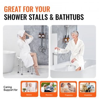 Silla de Ducha, Taburete de Ducha de Altura Ajustable con Mangos Integrados, Asiento de Ducha para Ducha o Bañera, Taburete Antideslizante para Ancianos Discapacitados, Capacidad de 158.8 kg