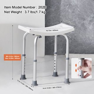 Silla de Ducha, Taburete de Ducha de Altura Ajustable con Mangos Integrados, Asiento de Ducha para Ducha o Bañera, Taburete Antideslizante para Ancianos Discapacitados, Capacidad de 158.8 kg