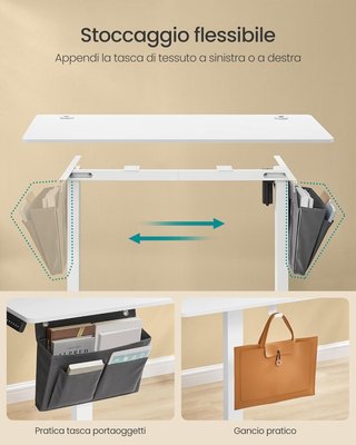 Escritorio Regulable en Altura Eléctrico, 140 X 60 Cm, Escritorio Eléctrico, Mesa Con Memoria para 4 Alturas, Puerto USB-C, Marrón Vintage y Negro Tinta LSD016X01