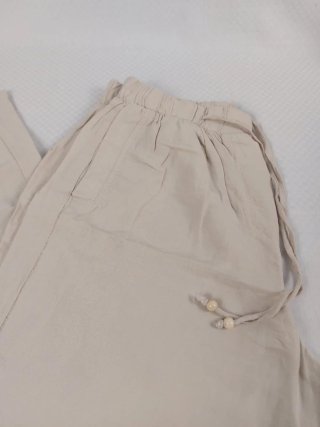 Pantaloni Lino Beige Gamba Ampia