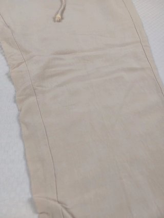 Pantaloni Lino Beige Gamba Ampia